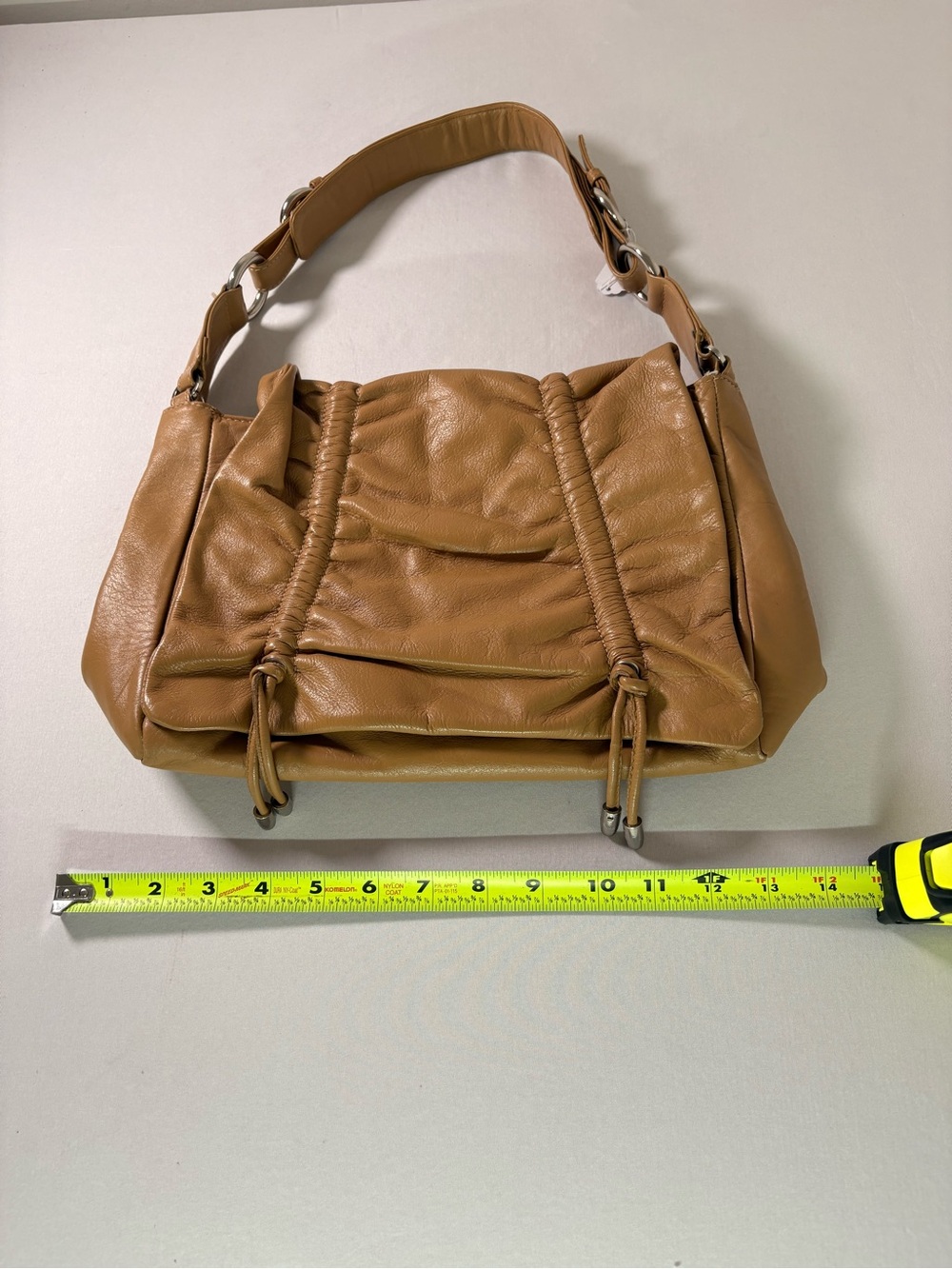 Michael Rome Tan Gathered Leather Shoulder Bag